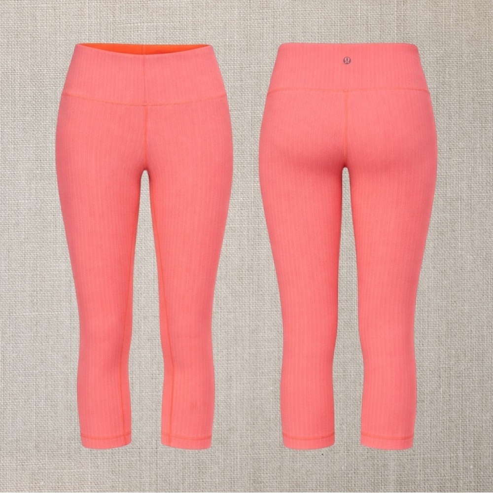Lululemon Wunder Under Crop Luon Pinstripe Pink/Orange